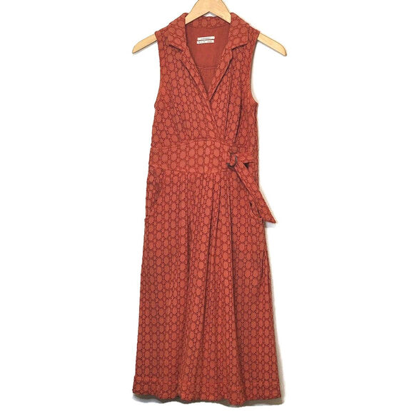 Anthropologie Elm Burnt Orange Eyelet Fit and Flare Sleeveless Midi Dress Size 2 - Picture 2 of 16
